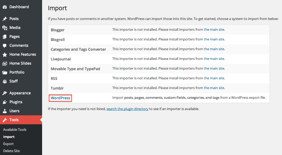 Importing Demo Content Through the WordPress import Tools