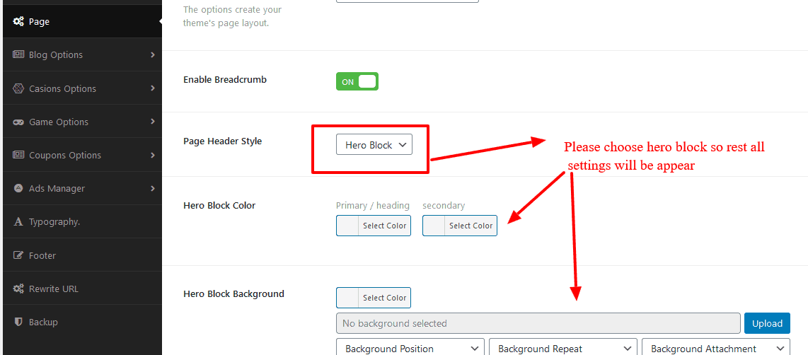 wordpress gambling theme Page Options