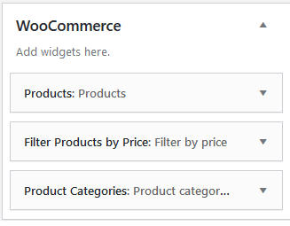 Screenshots of the Sidebar widgets for a specific Shop page, or Product Category, or Product tag