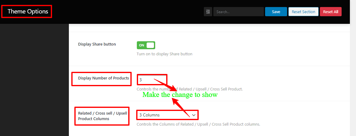 Screenshots of the Number of Products and Related/Cross-sell/Upsell Product Columns of WordPress WooCommerce theme