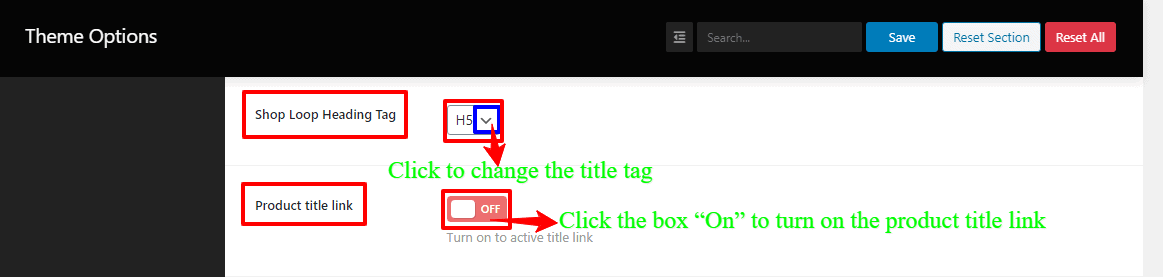 Screenshots of changing the title tag and make the product title linkable of WordPress WooCommerce theme