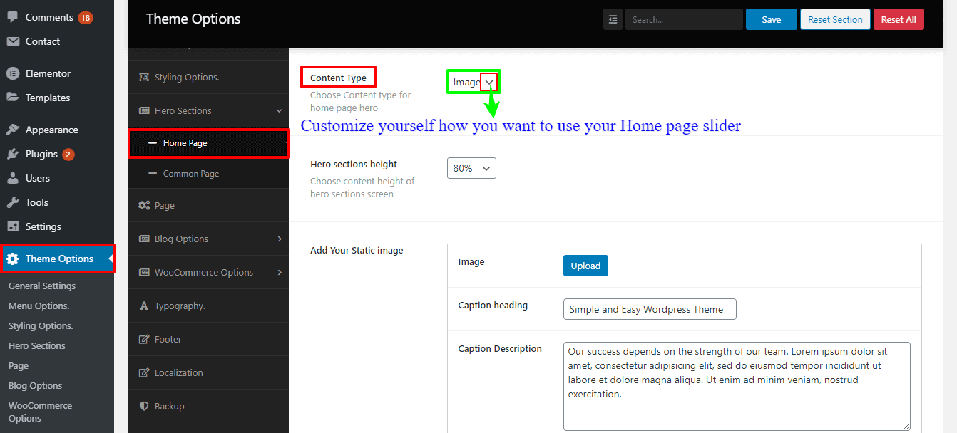 WordPress WooCommerce theme Shoper Pro HomePage Slider Hero section