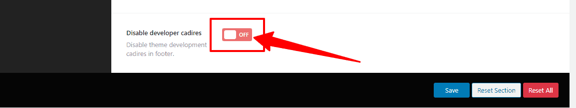 Image of disable the developer cadires of WordPress shop theme Shoper Pro