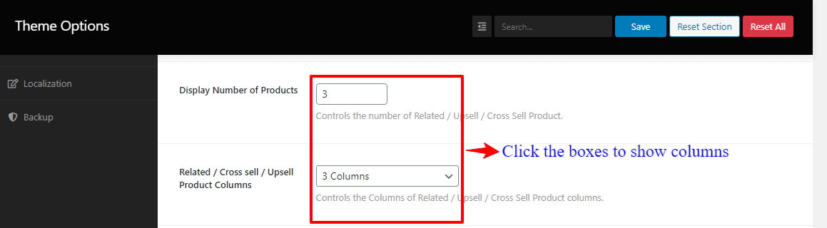 Preview image of Number of Products and Related/Cross-sell/Upsell Product Columns of WordPress WooCommerce theme