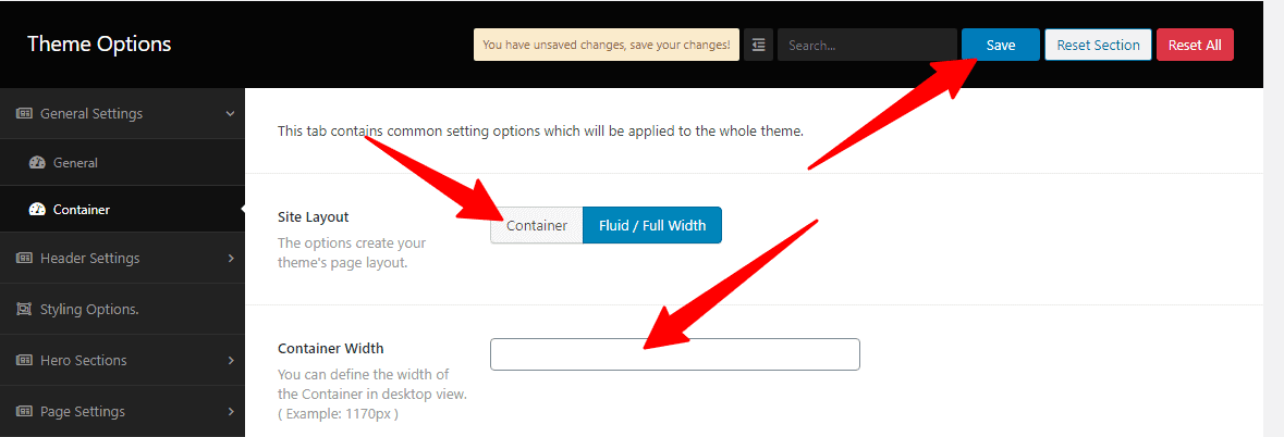 Site Layout and Container Width