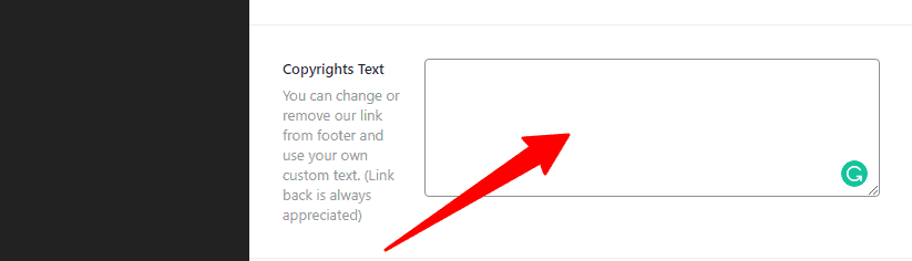 Footer Copyright text